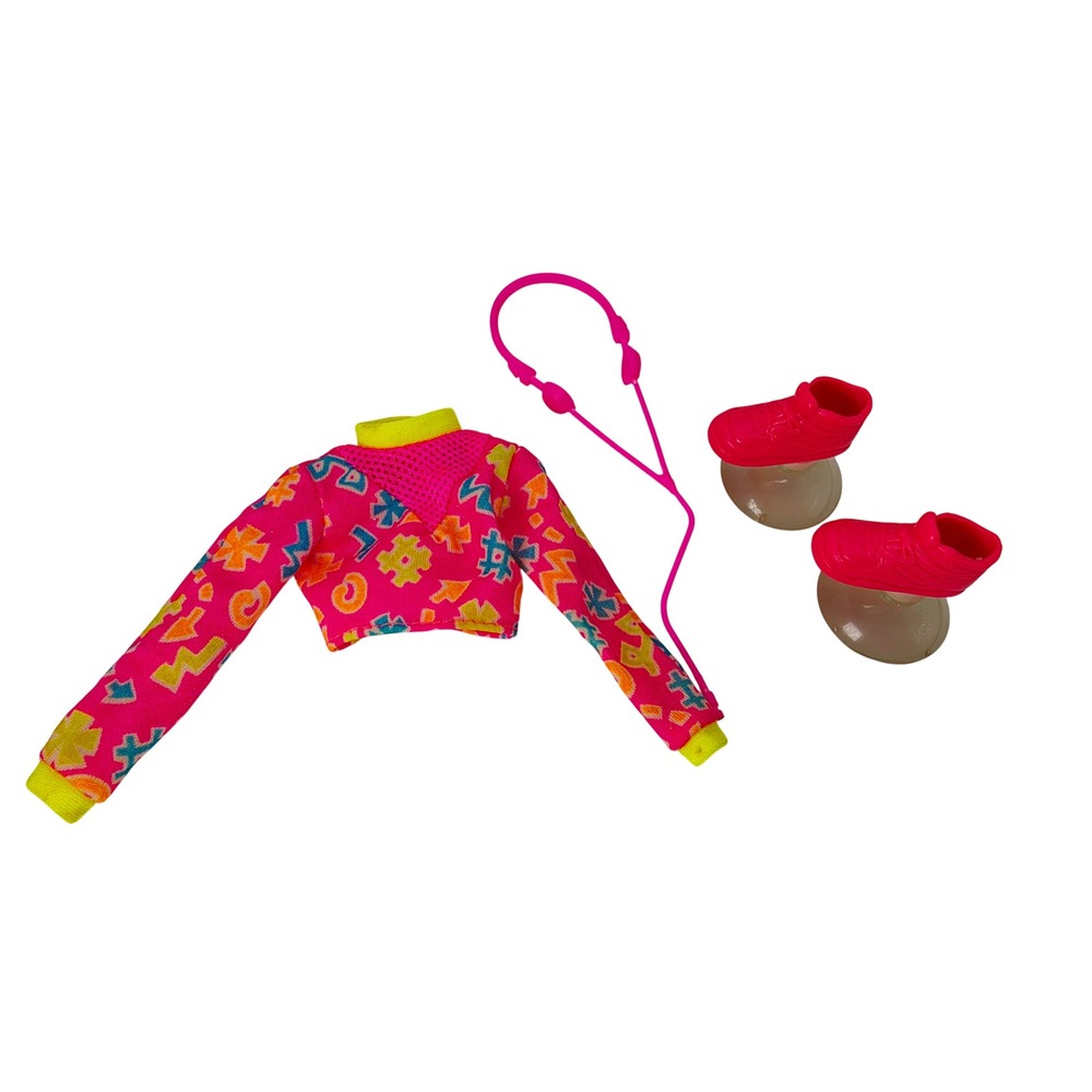 Vintage Barbie Doll Fashion Pink Neon Geometric Sweatshirt Shoes Headphones Set